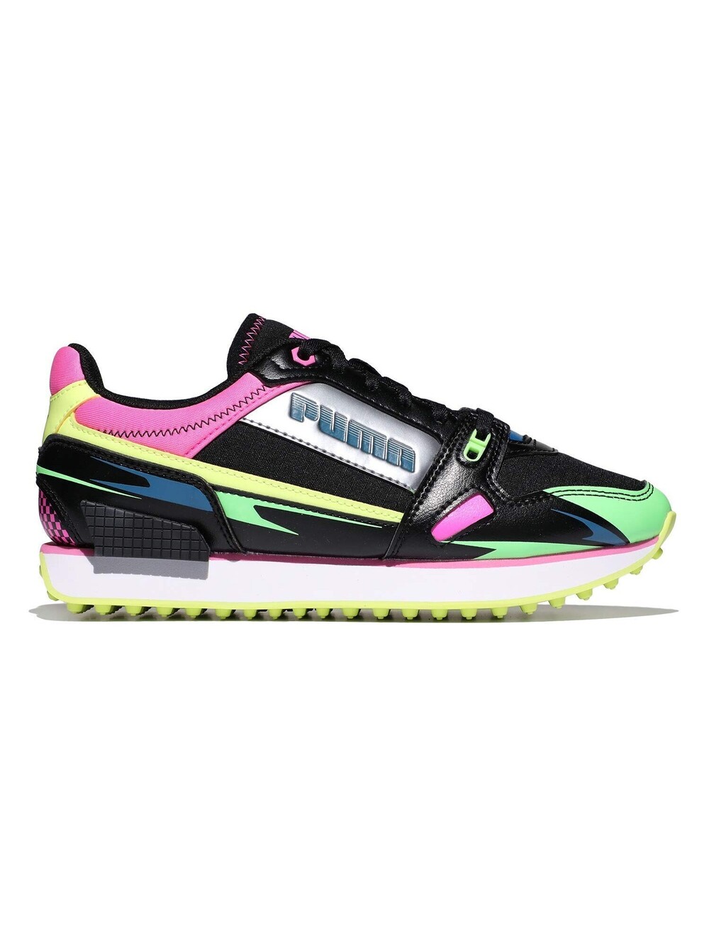 PUMA Mile Rider Ski Getaway Women's 7.5 Black Elektro Green Pink Sneakers NEW